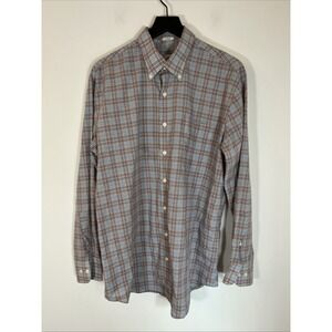 Peter Millar Shirt‎ Mens LG Windowpane Plaid Brown Multi Long Sleeve Button Up